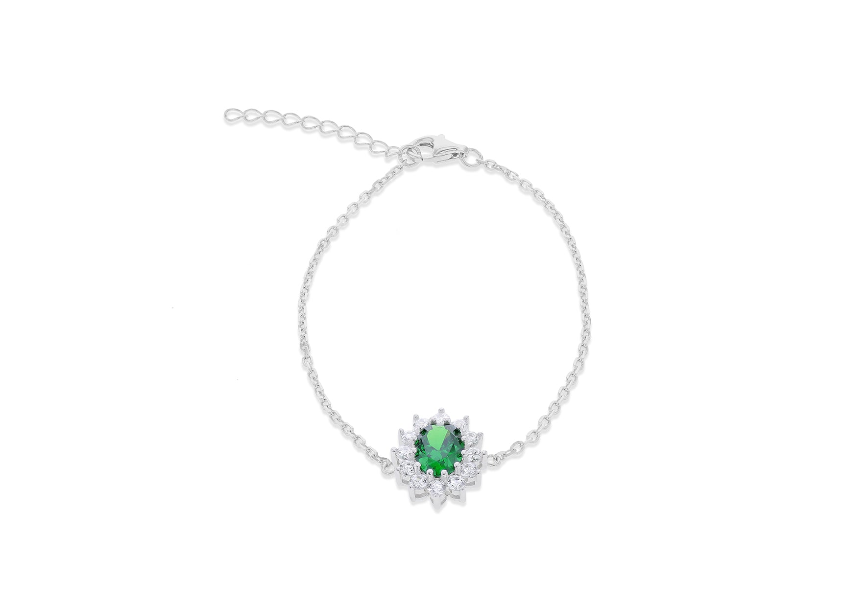 Sterling Silver Mystic Oval and White Zirconia Flower Bracelet