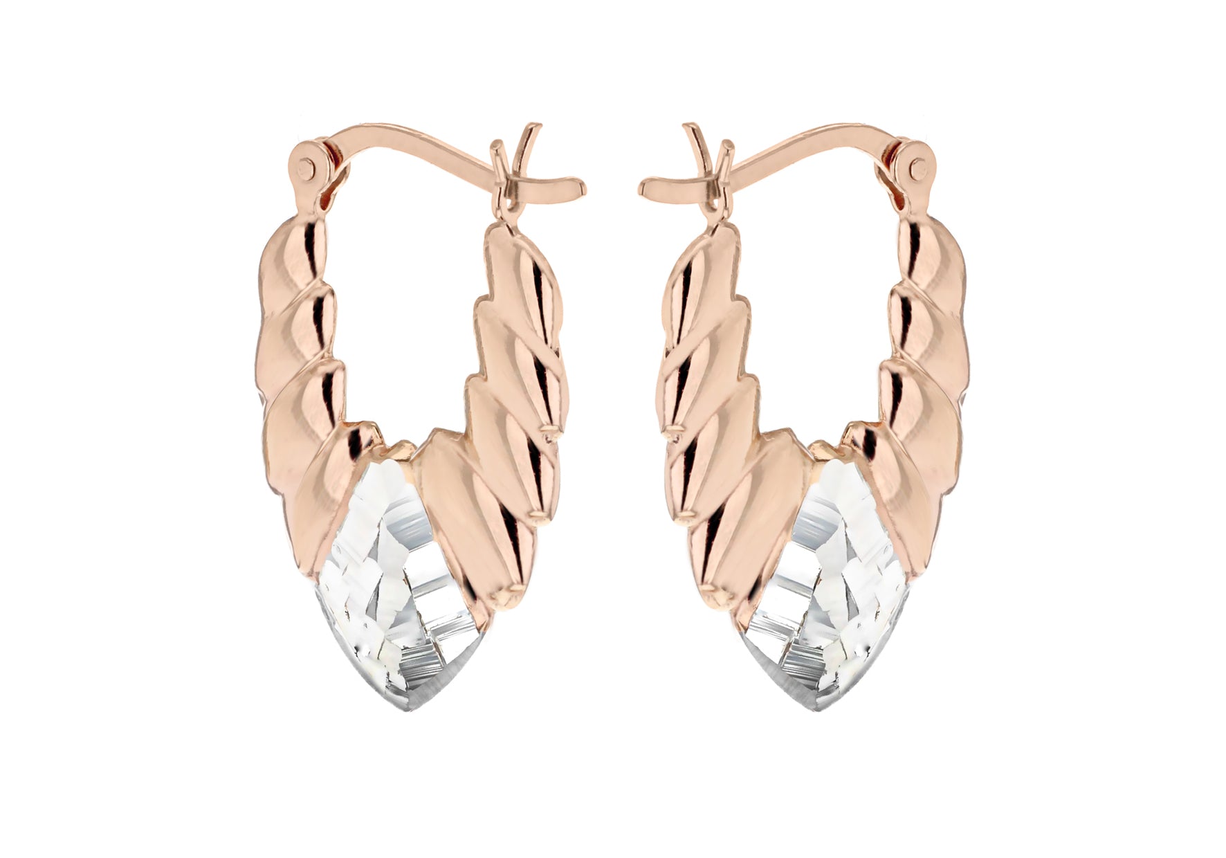 Sterling Silver Rose Gold Plated 15mm x 24mm Deo Laurel Creole Earrings