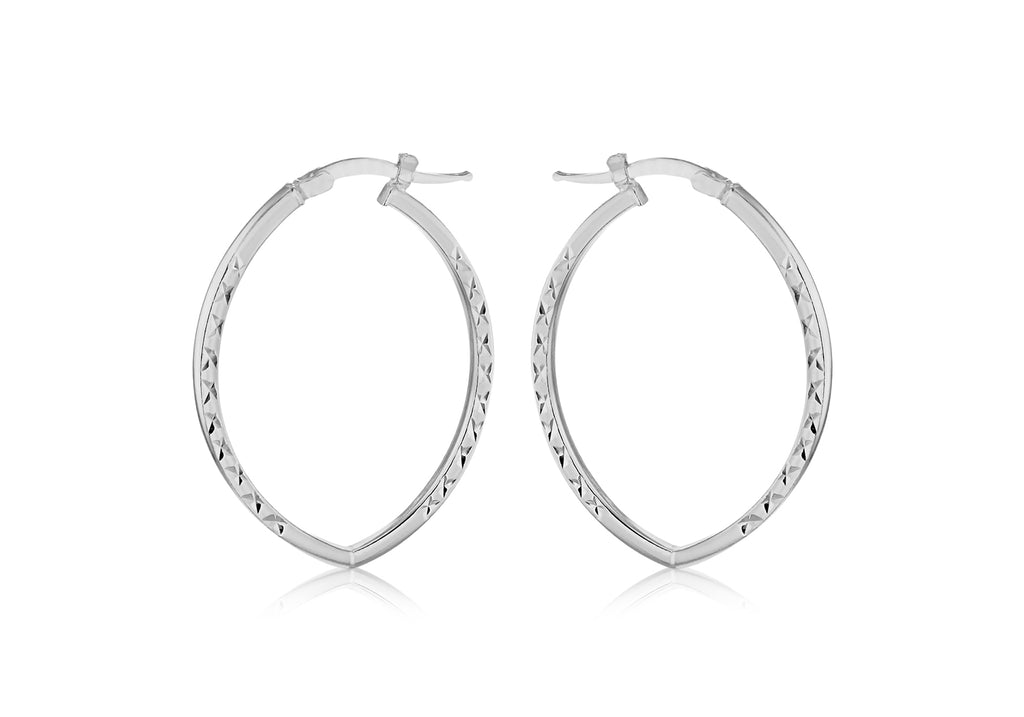 Sterling Silver Patterned Elliptical Hoop Earrings
