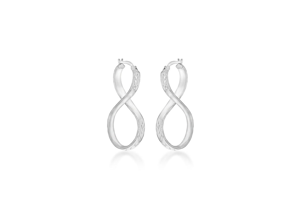 Sterling Silver Rhodium Plated 20mm x 40mm Diamond Cut 'Figure 8' Creole Earrings