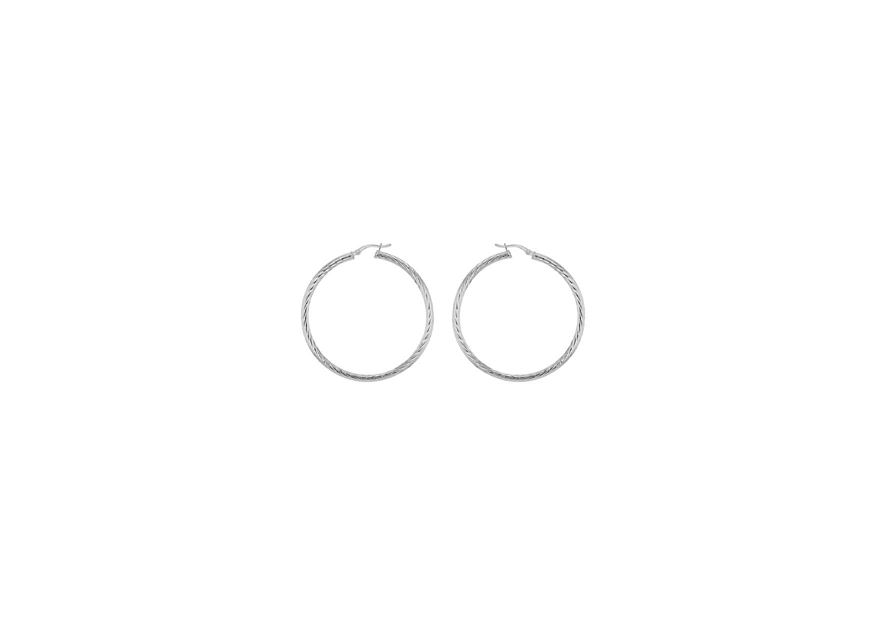 Sterling Silver 25mm Twist Diamond Cut Hoop Creole Earrings