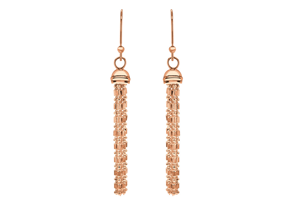 Sterling Silver Rose Gold Plated Bead & Ball Tassel Earrings