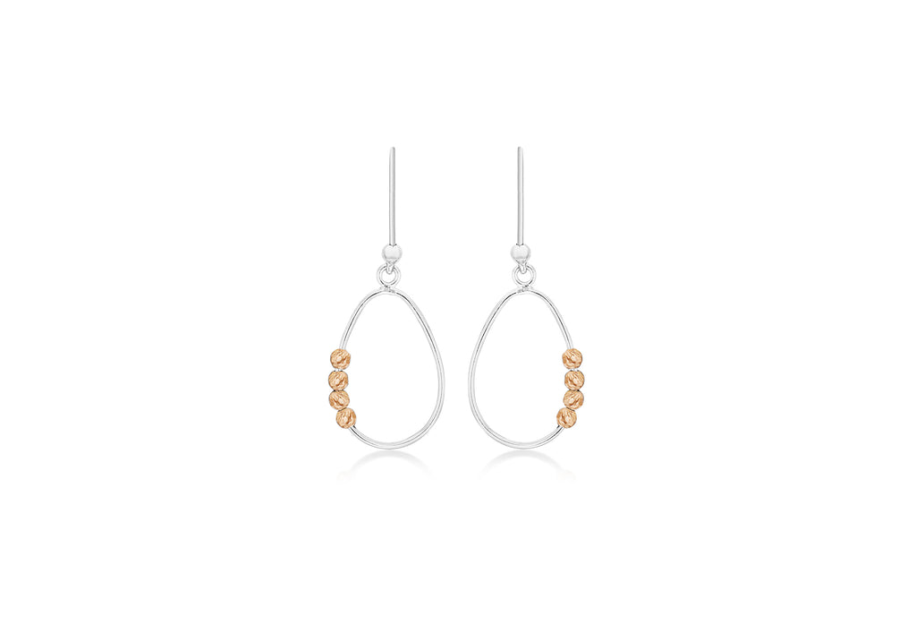 Sterling Silver 2-Tone 14.5mm x 32.5mm Teardrop Wire and Diamond Cut Balls Drop Earrings