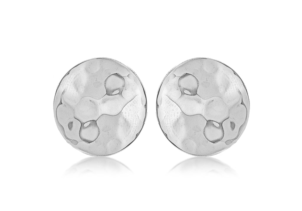 Sterling Silver 9.8mm Round Hammered Disc Stud Earrings 