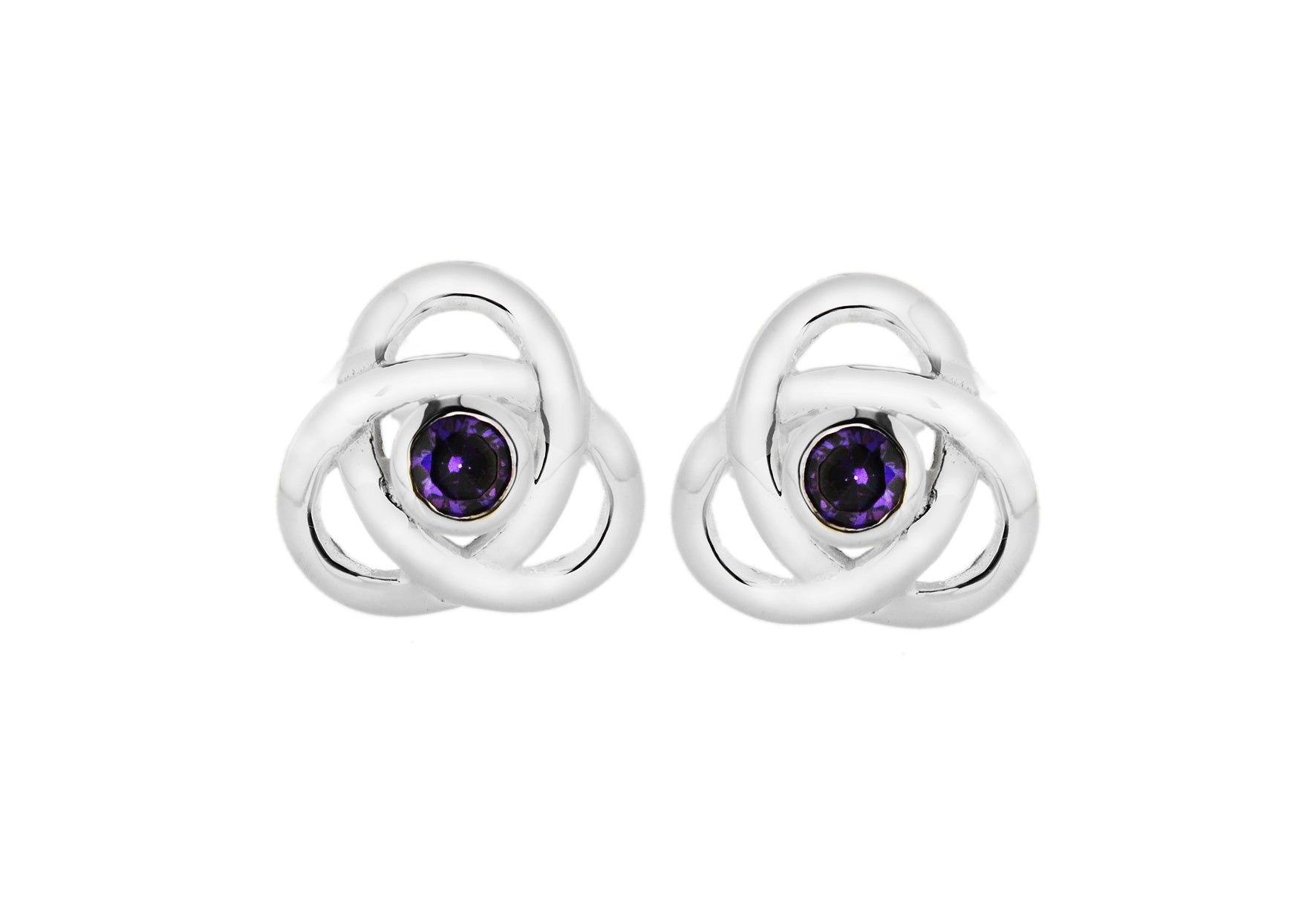 Sterling Silver 11mm Amethyst Zirconia  Knot Stud Earrings