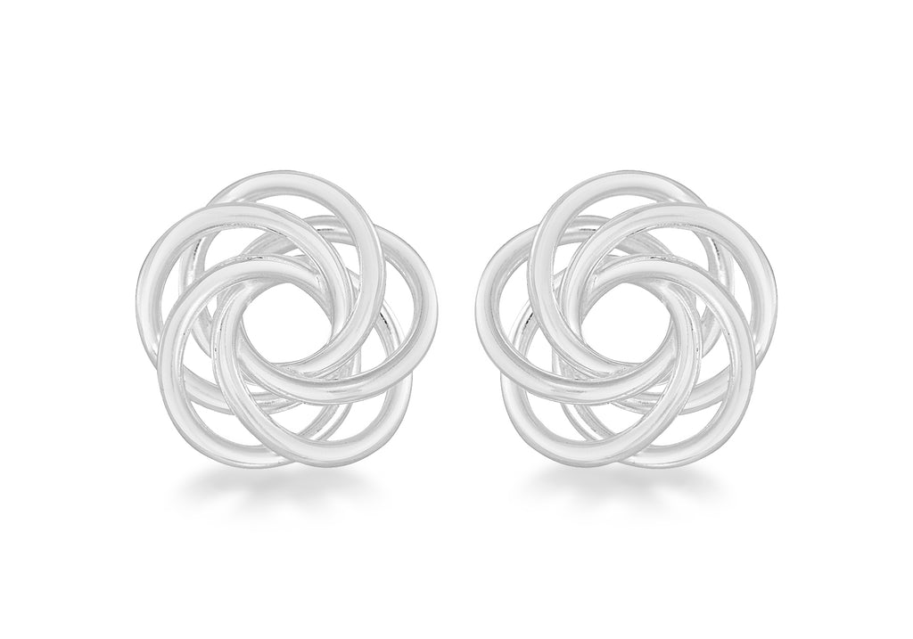 Sterling Silver 14mm x 15mm Flat Swirl Knot Stud Earrings
