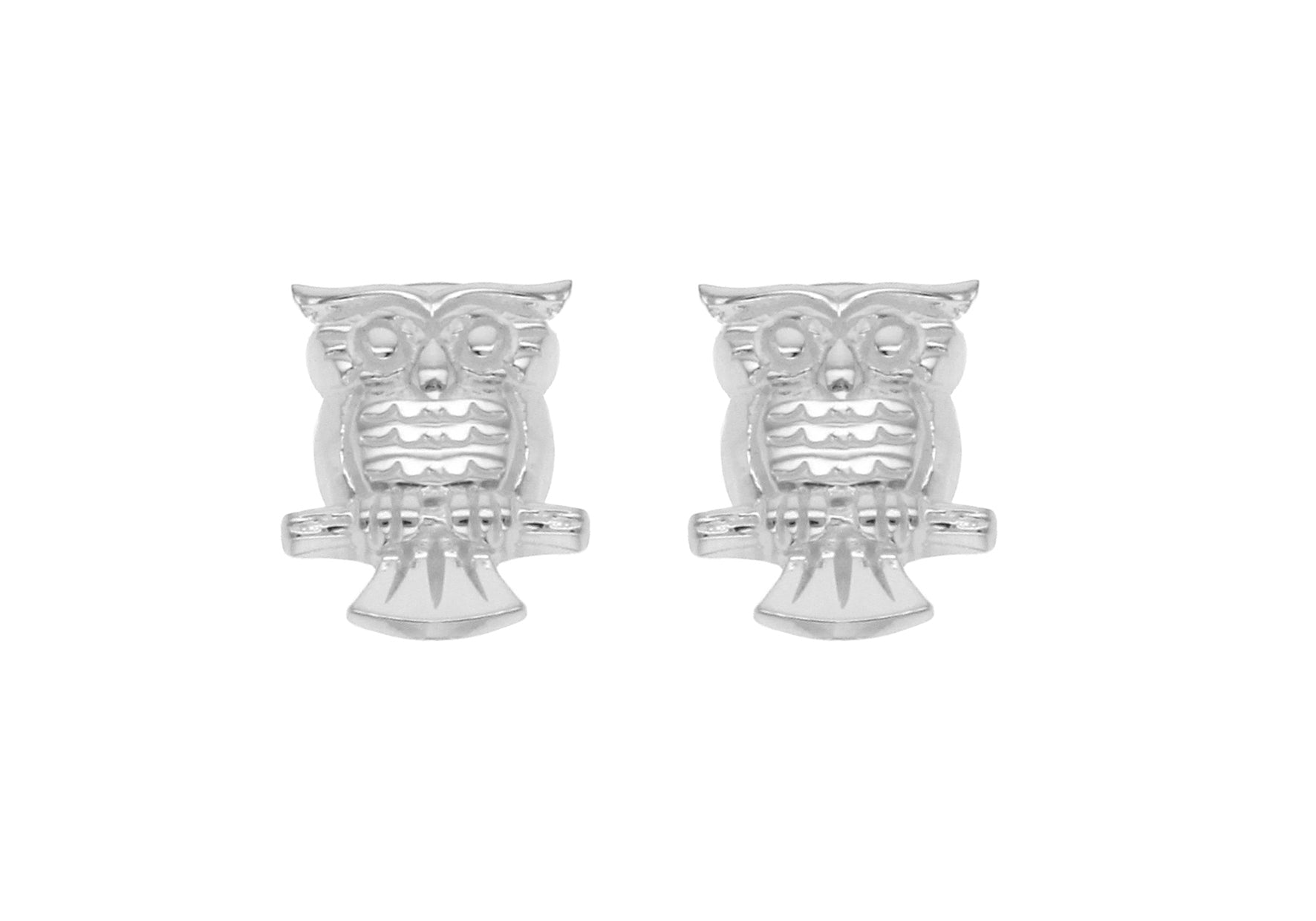 Sterling Silver 8mm x 10mm Owl Stud Earrings