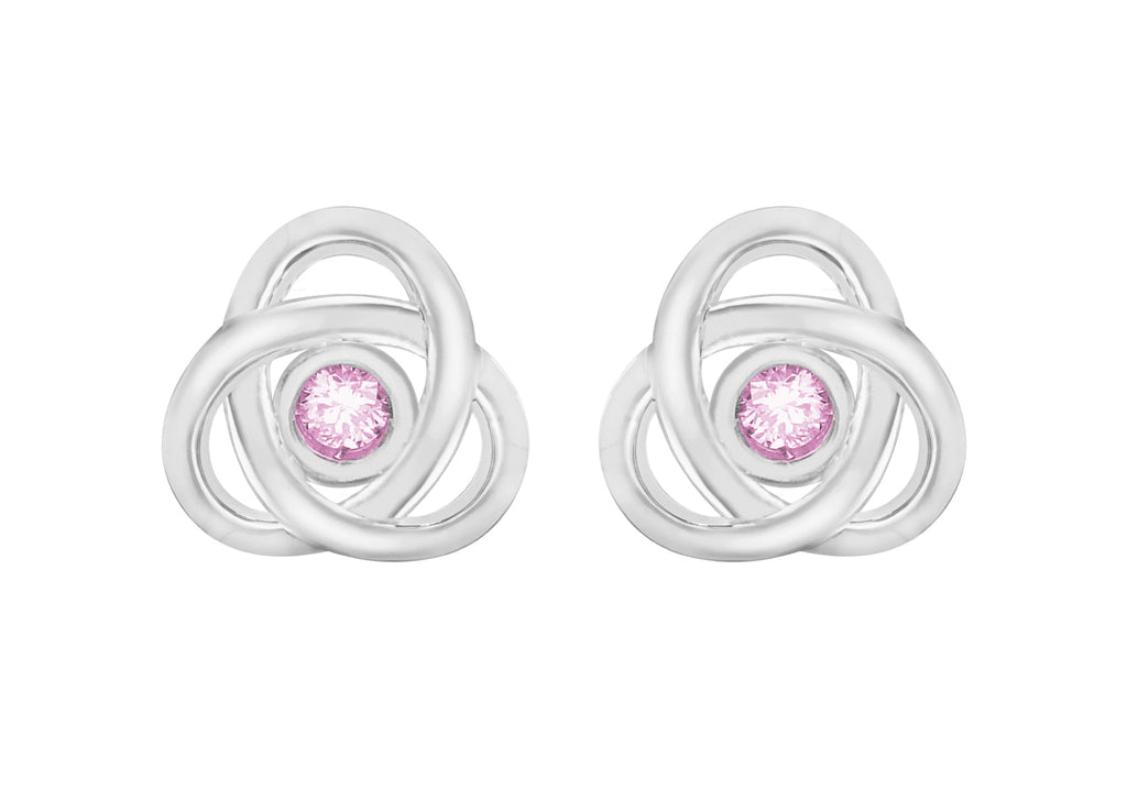 Sterling Silver Pink Zirconia Celtic Knot Stud Earrings