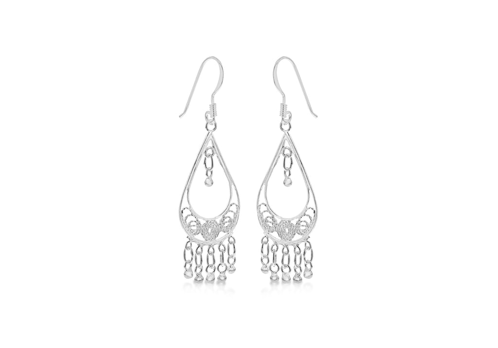 Sterling Silver Ornate Fancy Drop Earrings 