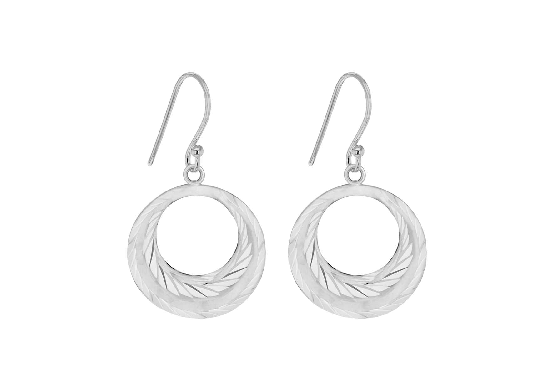 Sterling Silver Diamond Cut Cutout Drop Earrings 