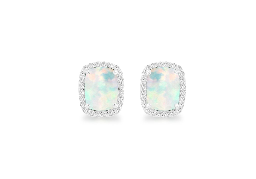 Sterling Silver Opal and White Zirconia Halo Stud Earrings