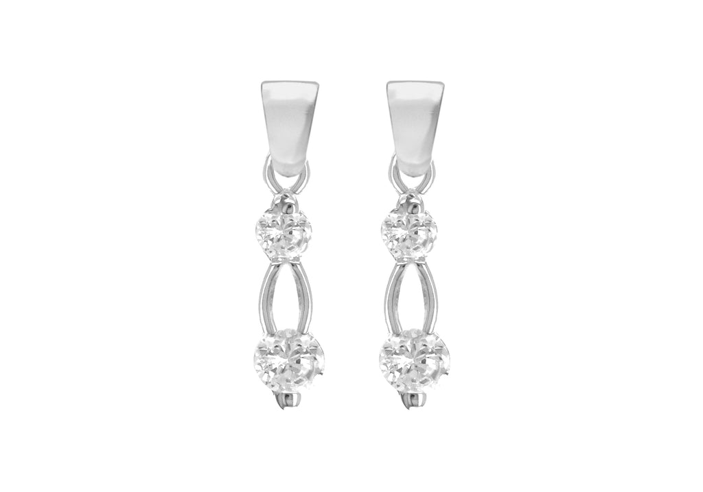 Sterling Silver White Zirconia  Stone Set Drop Earrings