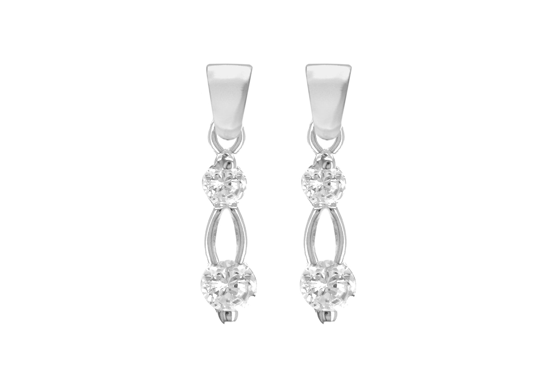 Sterling Silver White Zirconia  Stone Set Drop Earrings