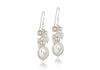 Sterling Silver Pearl and Rose Quartz Cluster Drop Earrings