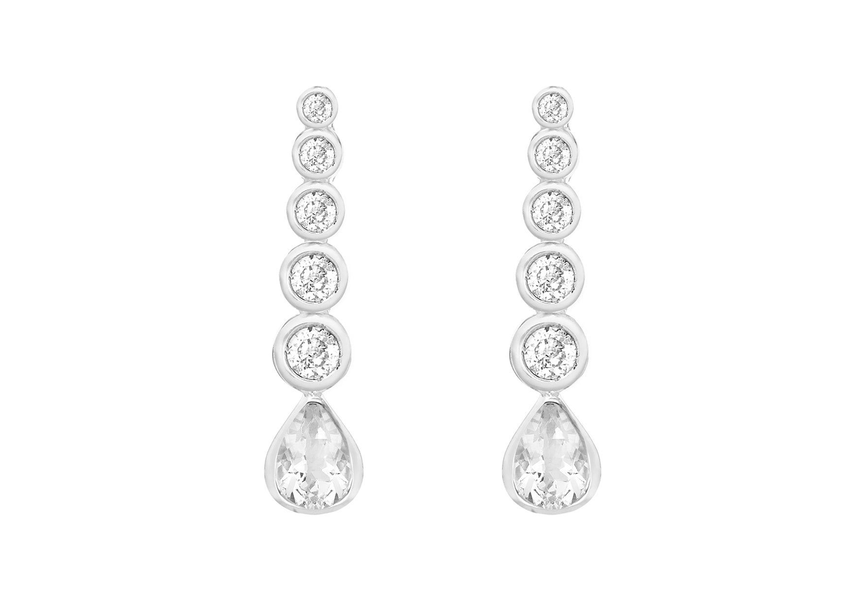 Sterling Silver Zirconia  Graduated Drop Earrings