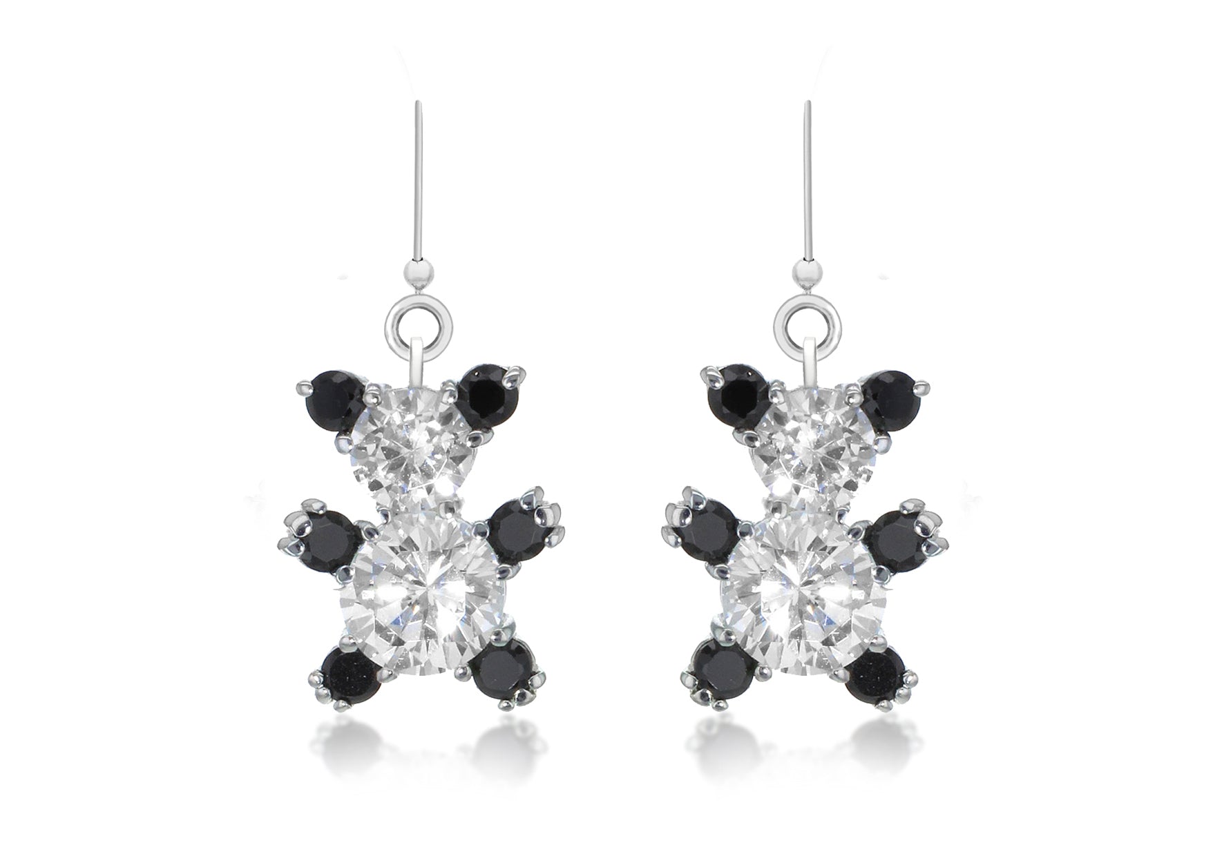 Sterling Silver Black & White Zirconia Set Teddy Drop Earrings