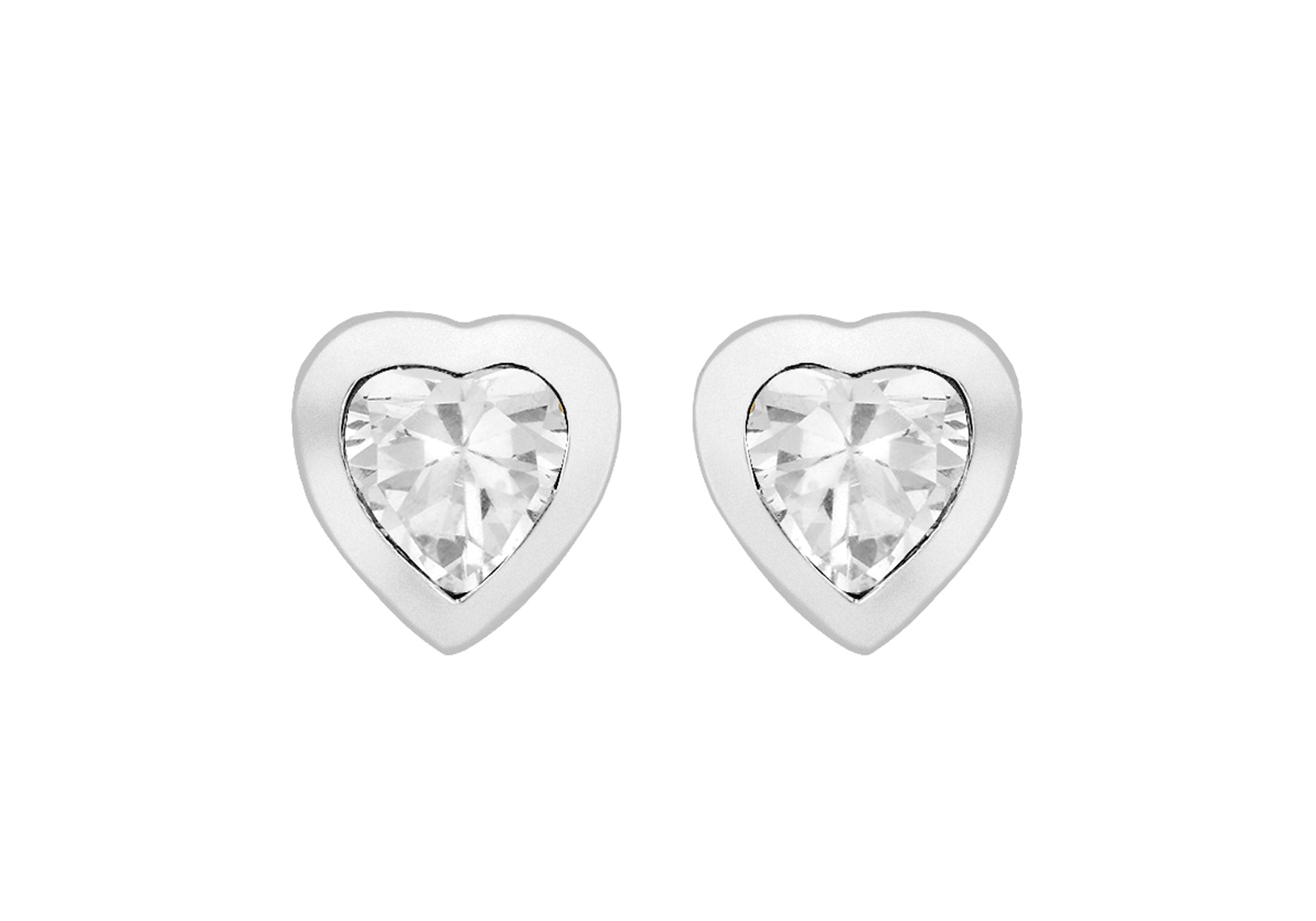 Sterling Silver White Zirconia Heart Stud Earrings 