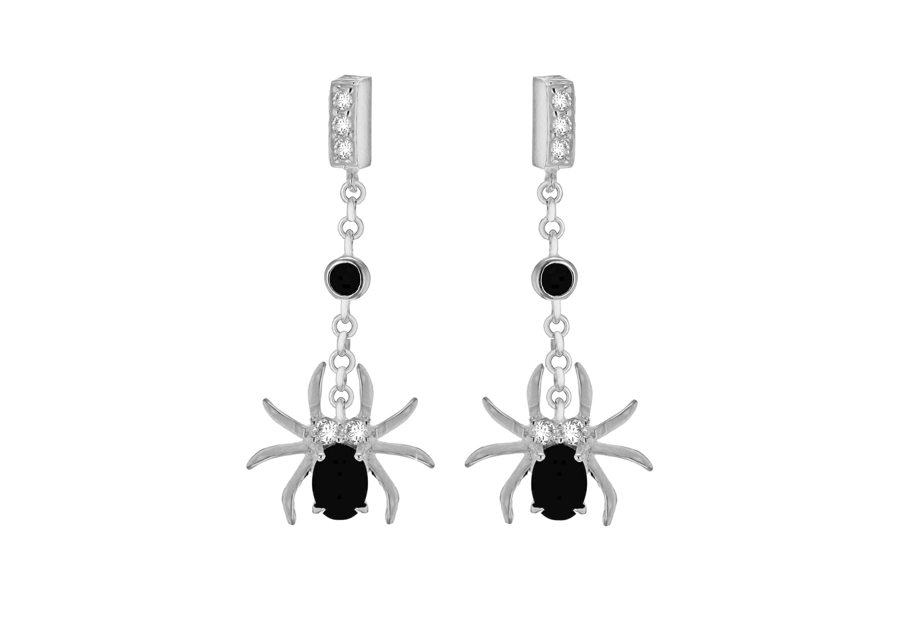 Sterling Silver Black & White Stone Set Spider Drop Earrings