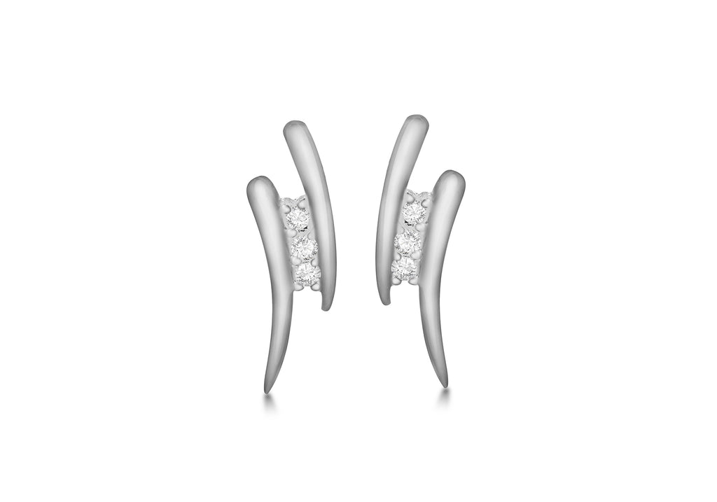 Sterling Silver Two Bar Zirconia  Set Stud Earrings