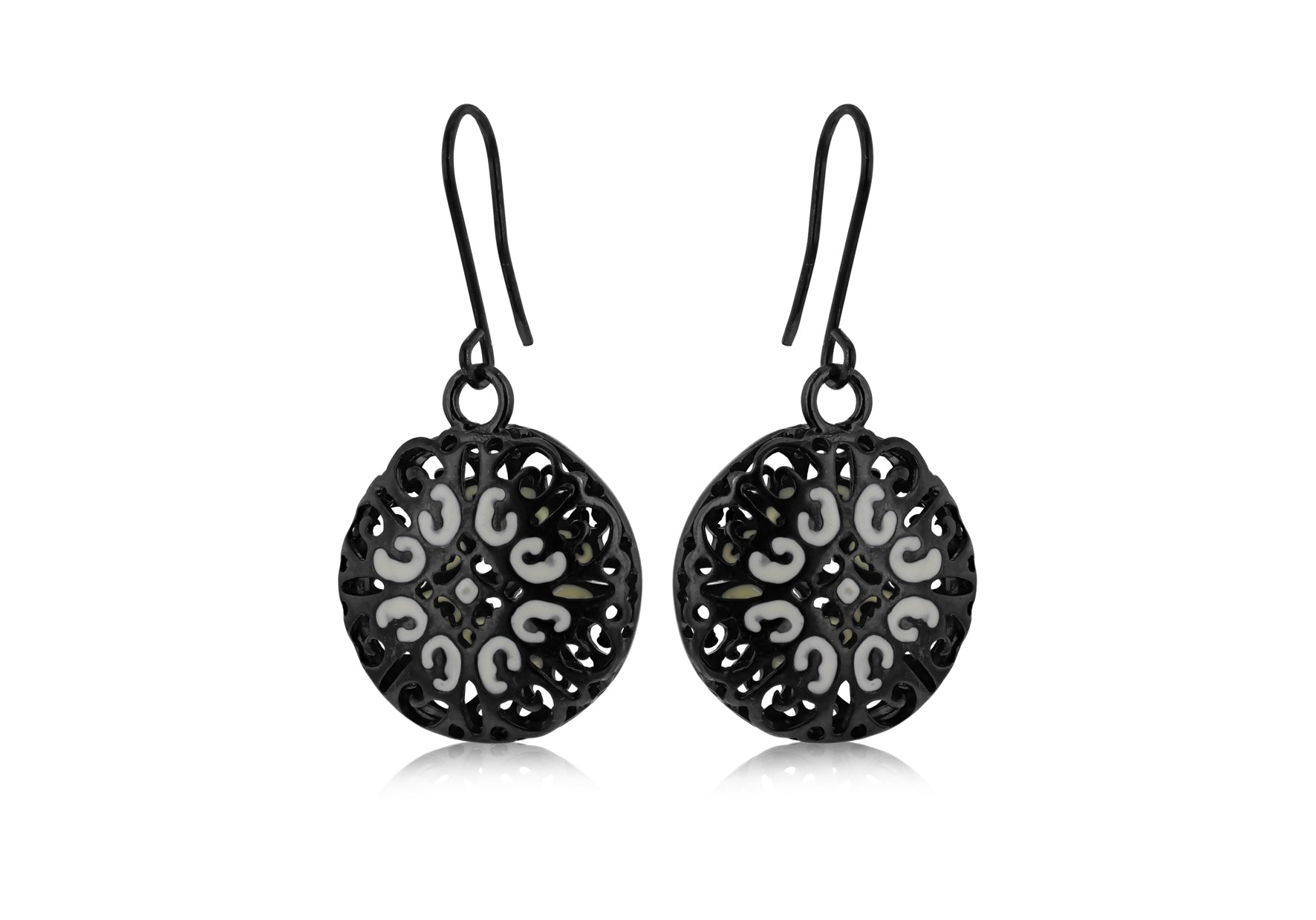 Sterling Silver Black & White Enamel Earrings