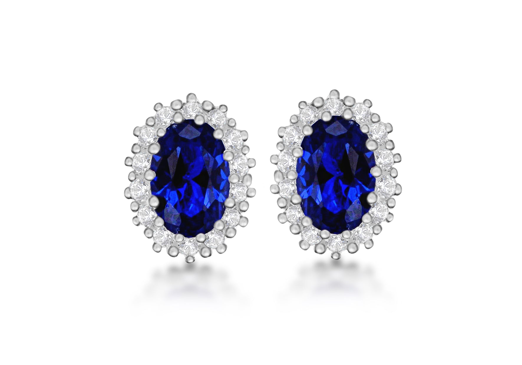 Sterling Silver Blue & White Stone Set Cluster Earrings