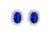 Sterling Silver Blue and White Zirconia Set Cluster Oval Stud Earrings