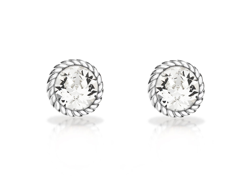 Sterling Silver White Swarovski Crystal April Birthstone Stud Earrings
