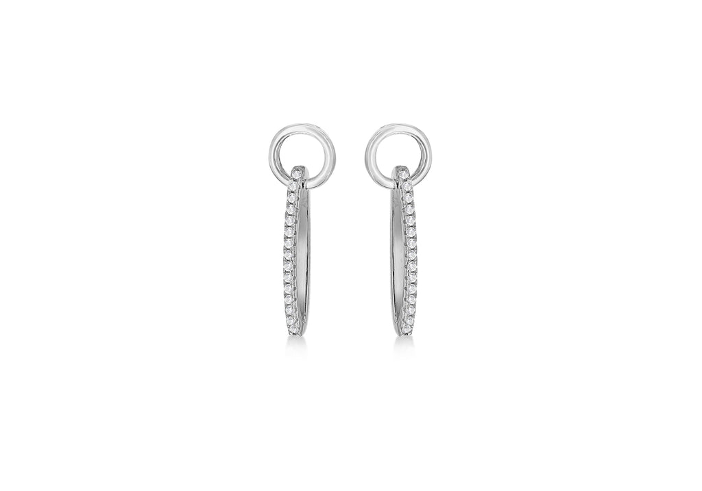 Sterling Silver Rhodium Plated Zirconia  6.7mm x 21.4mm Oval & Circle Drop Earrings