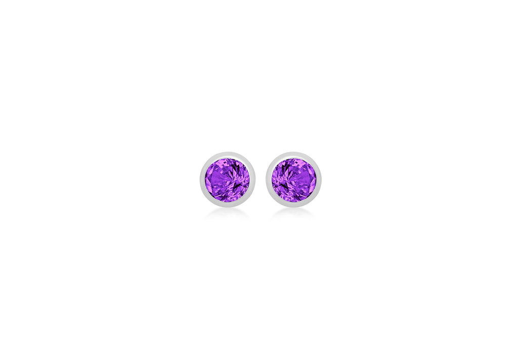 Sterling Silver Purple 3mm Zirconia  February Birthstone Stud Earrings