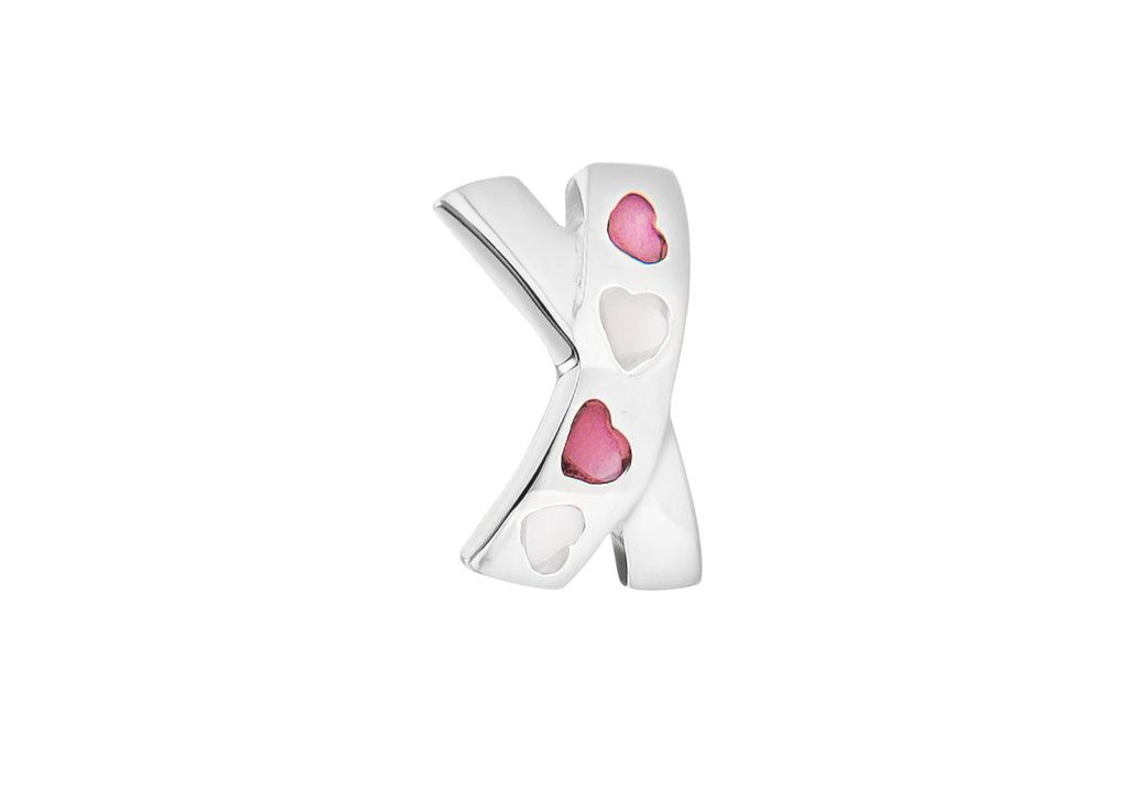 Sterling Silver Pink and White Mother of Pearl 11.5mm x 16mm Heart Crossover Pendant