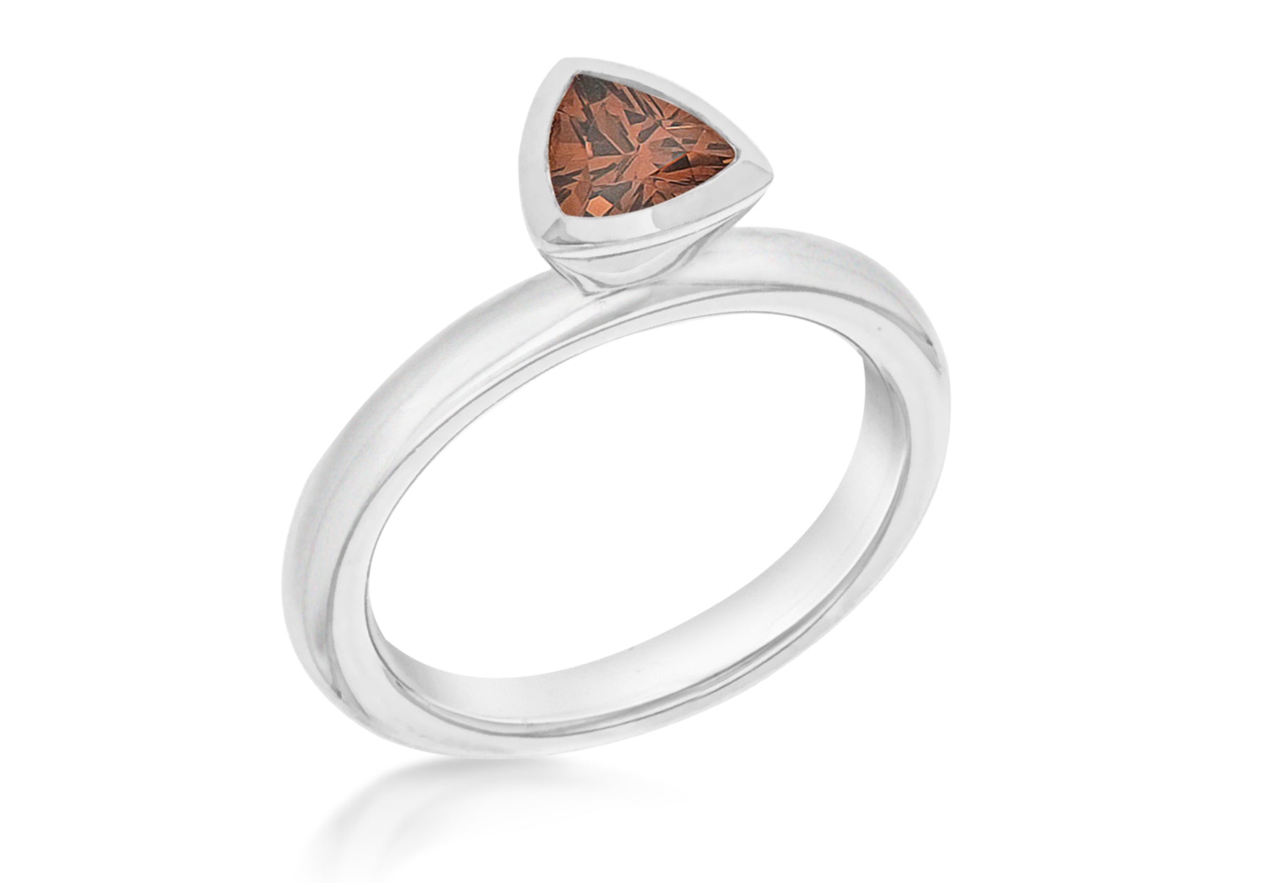 Sterling Silver Rhodium Plated Triangular Brown Zirconia  Stacking Ring