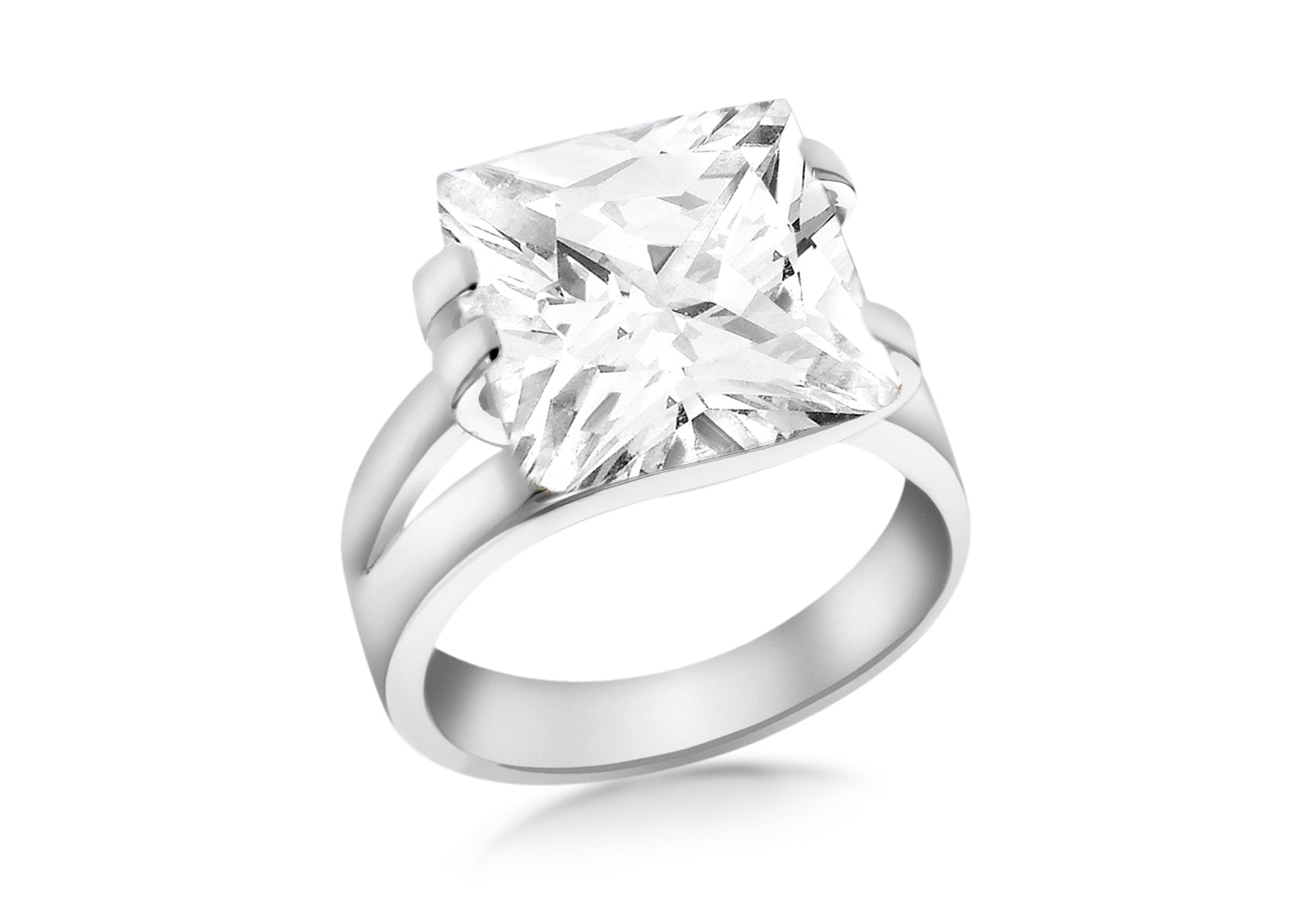Sterling Silver White Zirconia  Stone Set Square Ring