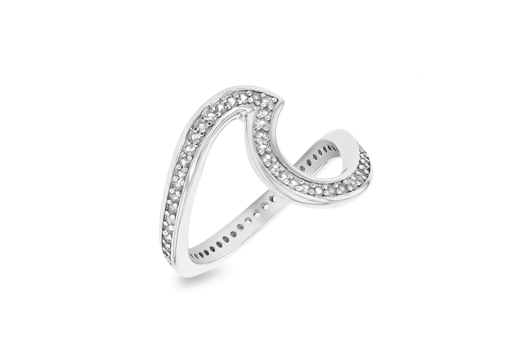 Sterling Silver Aqua Marine Zirconia Ripple Wave Ring