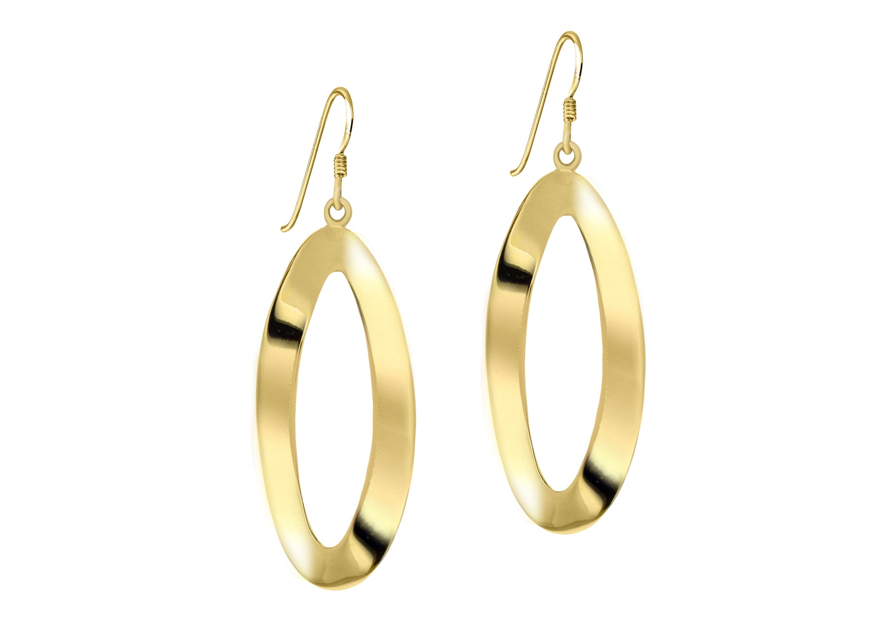Sterling Silver Yellow Gold Plated Twisted Oval Drop Earrings
