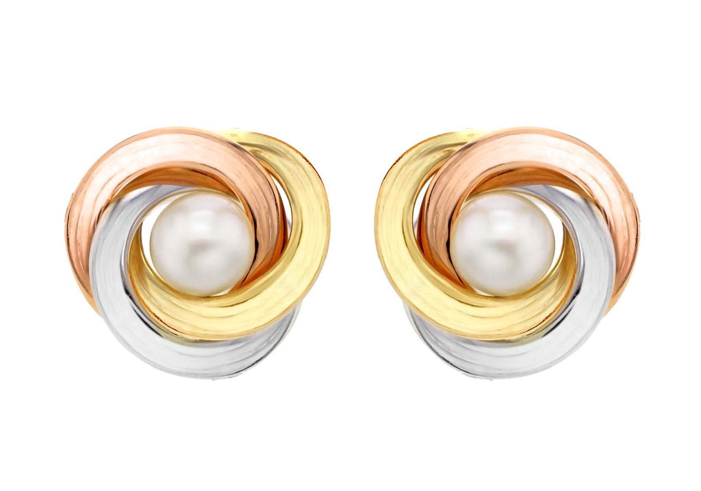 9ct Tri-Colour Gold Celienne Pearl Swirl Stud Earrings
