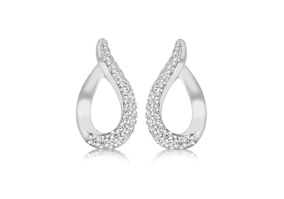 9ct White Gold Zirconia  Teardrop Stud Earrings