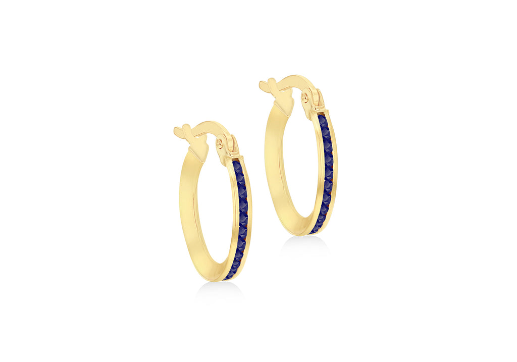 9ct Yellow Gold Blue Zirconia Channel Set Slim Hoop Earrings