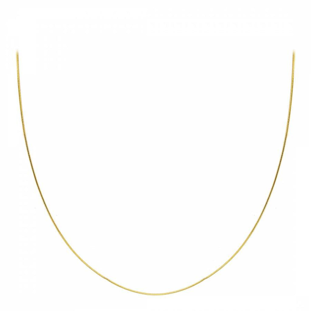 Explore a mini ultra-slim round snake chain in polished 9ct yellow gold. A delicate, fluid necklace with understated shine for wearing alone or layering.