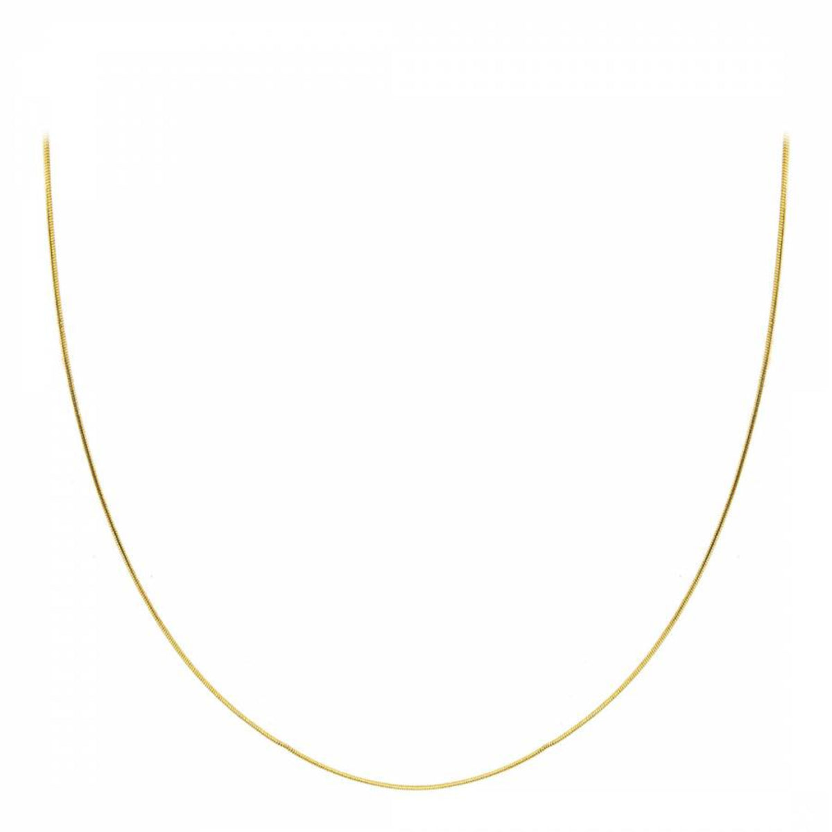Explore a mini ultra-slim round snake chain in polished 9ct yellow gold. A delicate, fluid necklace with understated shine for wearing alone or layering.