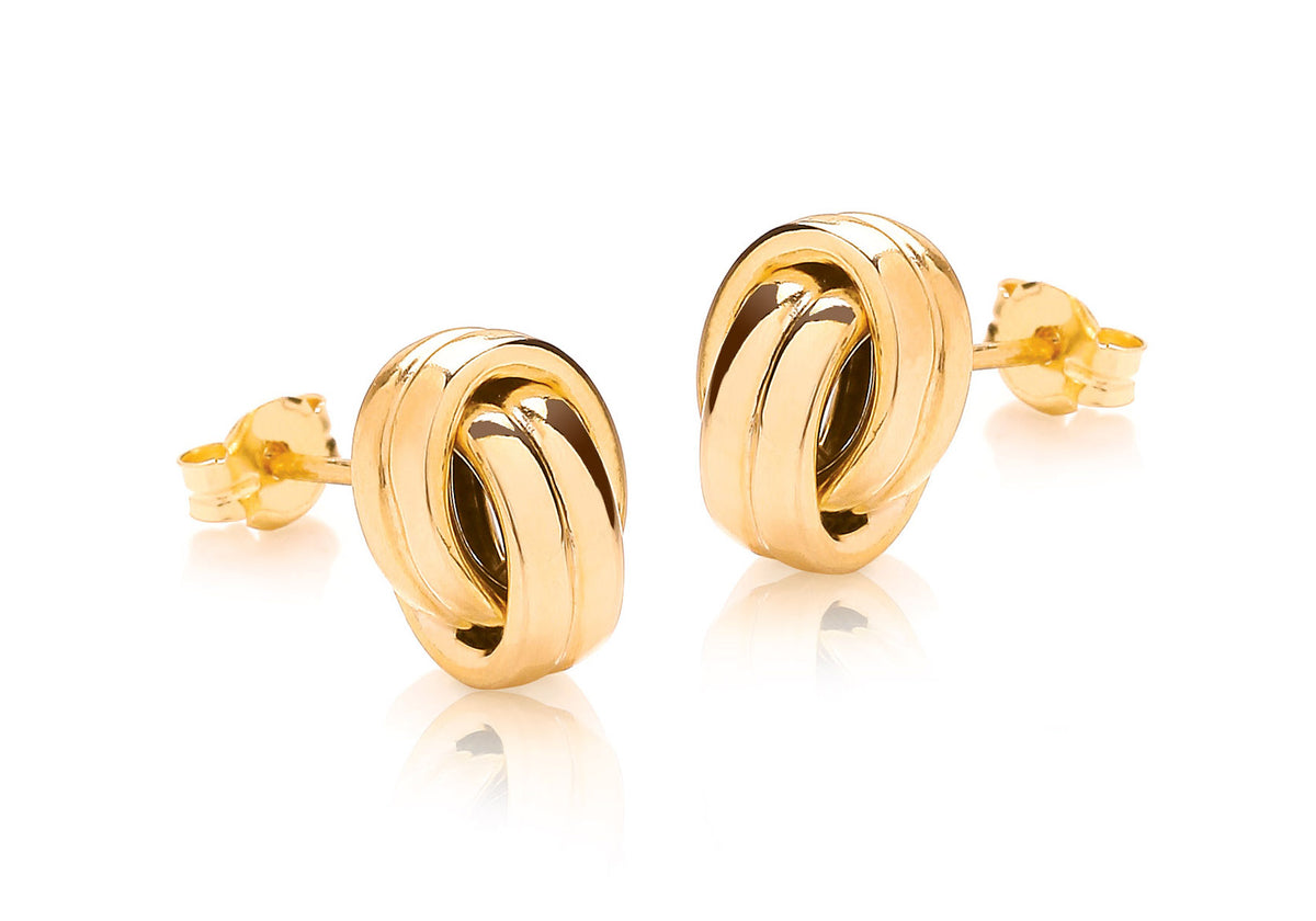 9ct Yellow Gold Twin-Loop Knot Stud Earrings