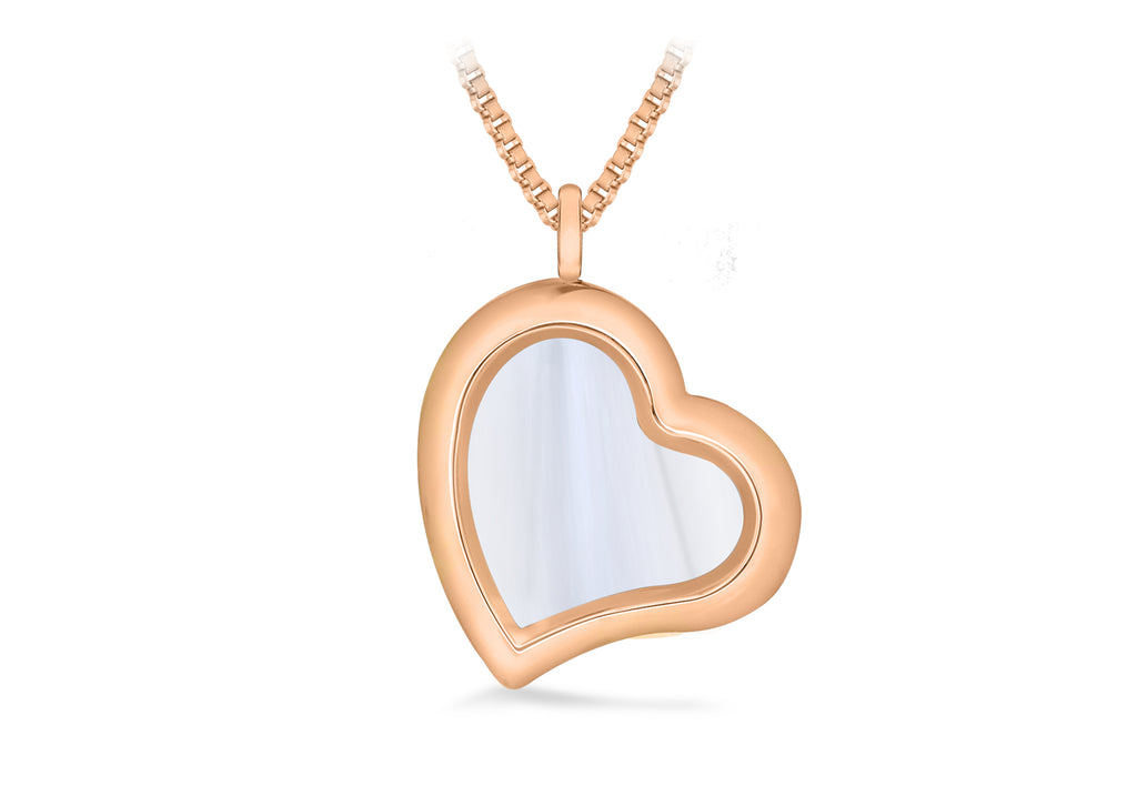Rose Coloured Polished Heart Treasure Charm Locket on Box Chain