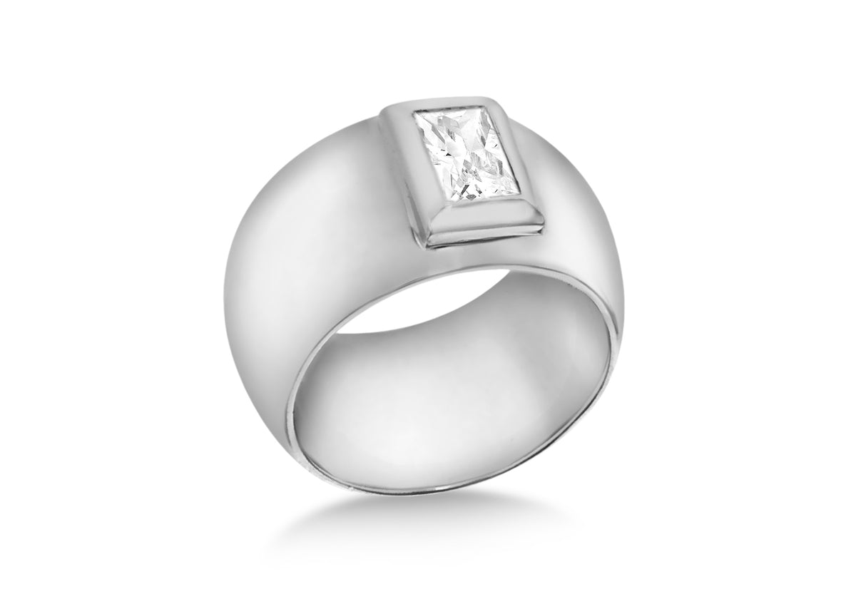 Sterling Silver Sovereign Zirconia Wide Band Ring