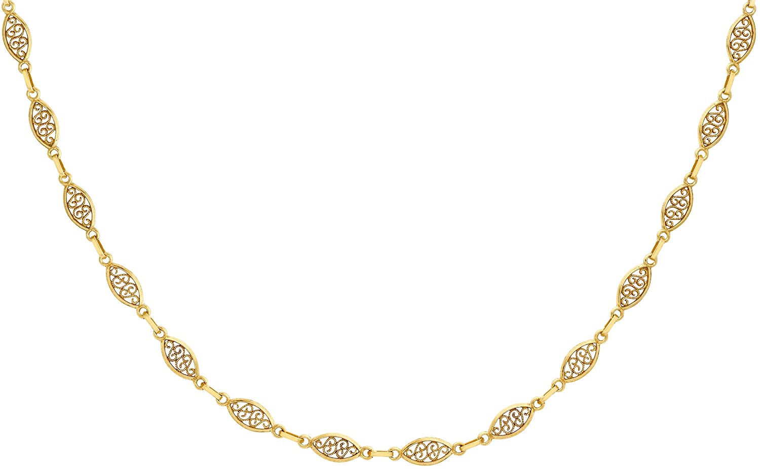 9ct Yellow Gold Filigree Oval Link Chain Necklace