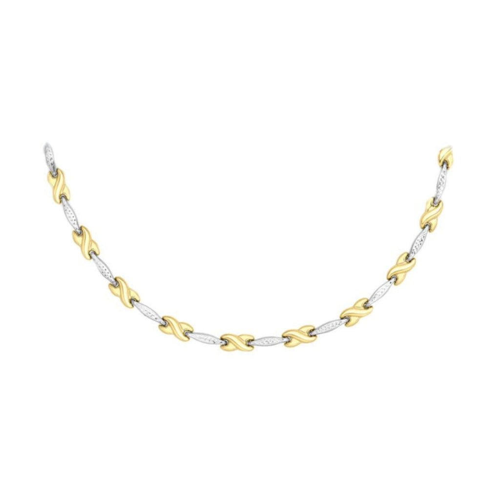 9ct Two-Tone Gold Diamond Cut Bar Kisses Necklace