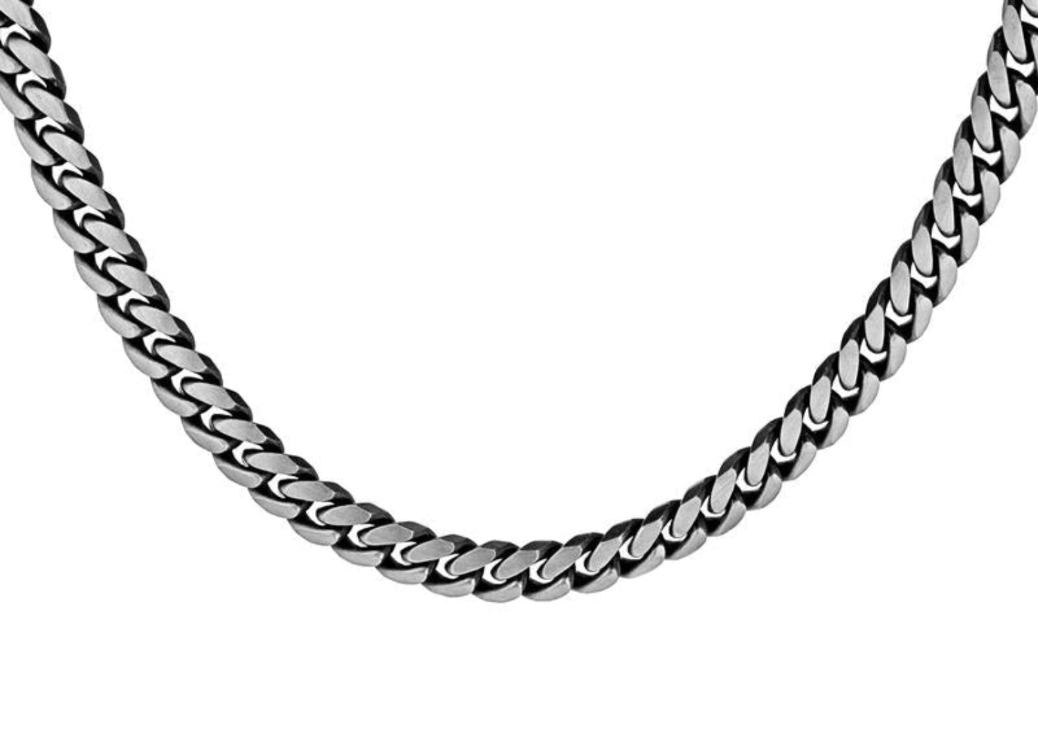 Silver chain necklace on a white background